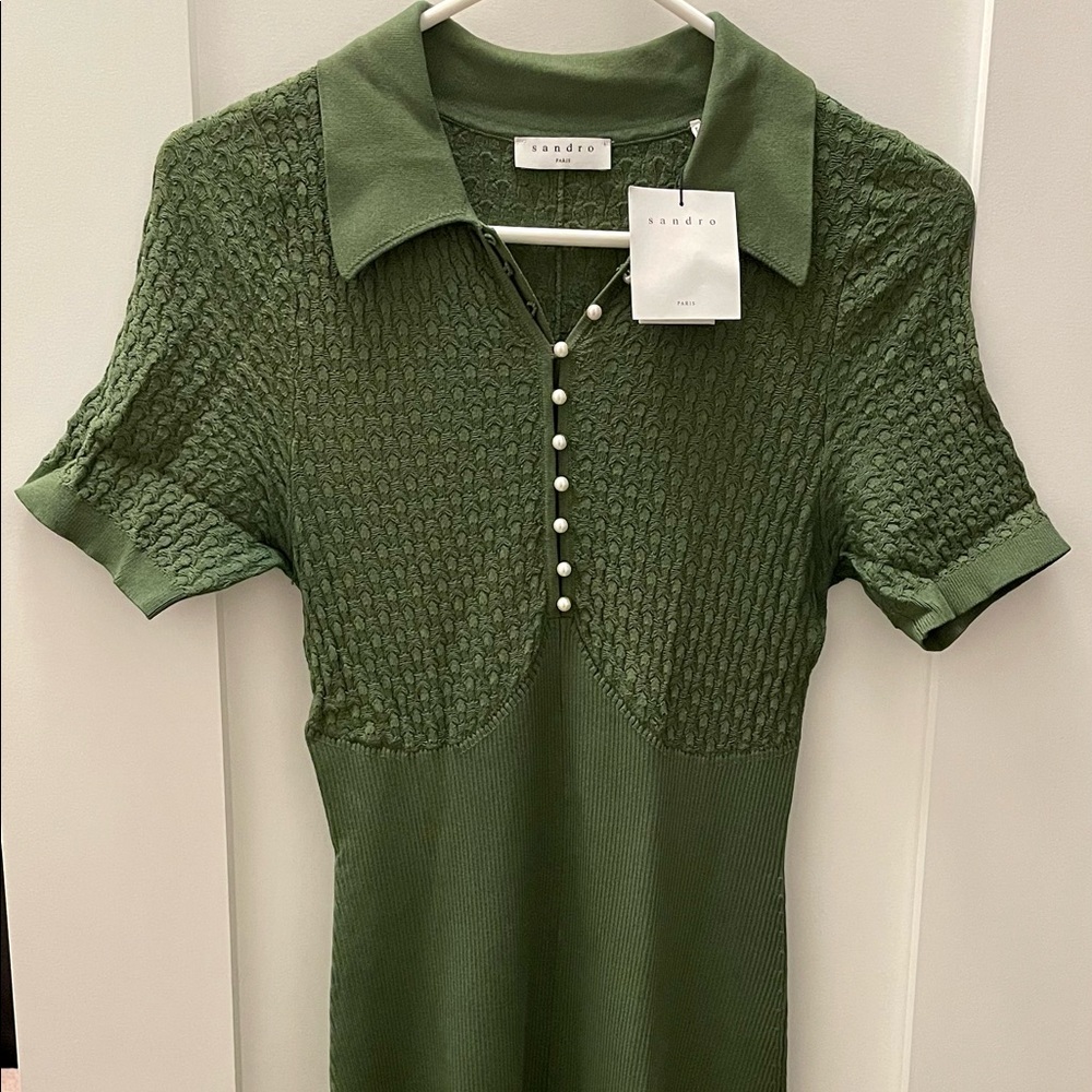 Short sleeve knitted kaki colored Sandro dress in size 4